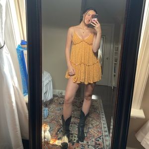 Flower printed mini yellow sundress